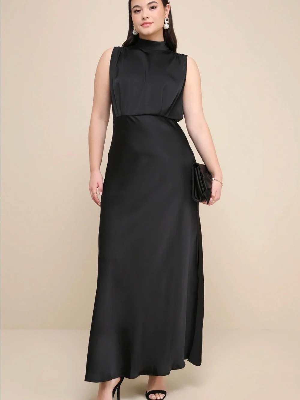 Lulus Ada Satin Maxi Dress Women Formal Minimalist Preppy Large Black - Picture 1 of 13